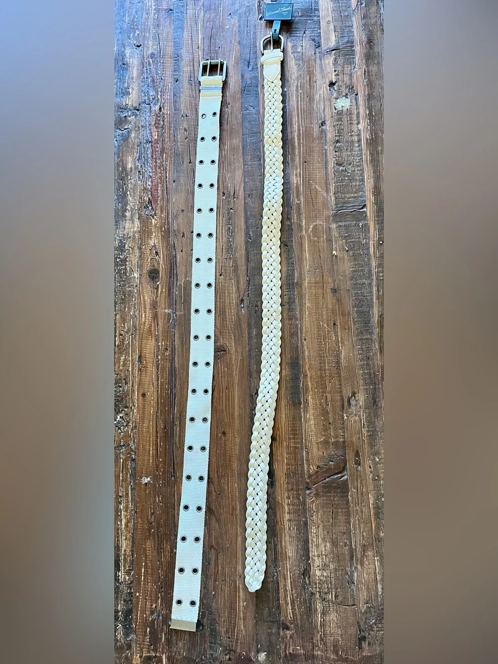 Women’s Cream/White Braided and Double Eyelet Belts - Set of 2  Sz XS NWT